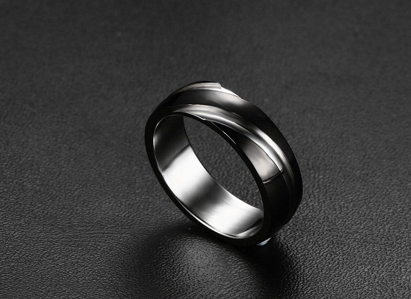 Black Titanium Steel Twill Men's Ring