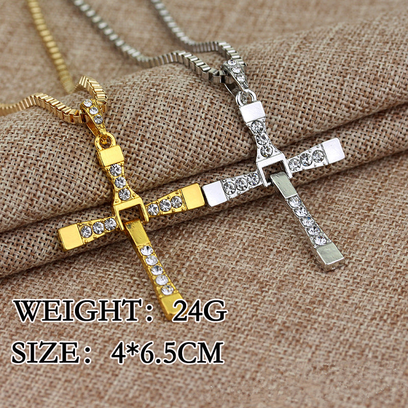 Fast And The Furious Dominic Toretto Vin New Movie Jewelry Classic Rhinestone Pendant Cross Necklaces High Quality Gift