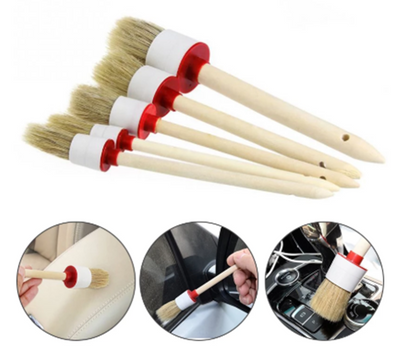 Car Washing Brush Pig Bristles Round Head Paint Car Cleaning Brush With Wooden Handle