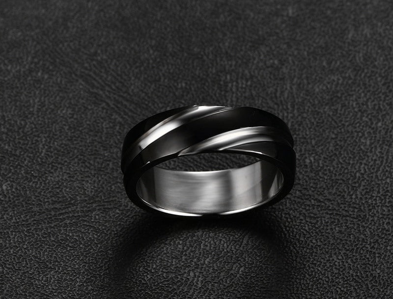 Black Titanium Steel Twill Men's Ring