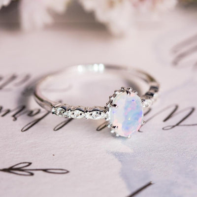 Round Opal Zinc Alloy Plating Ring