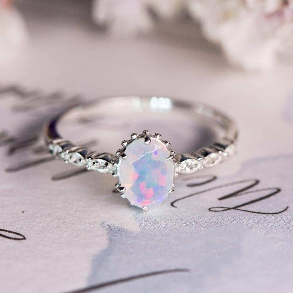 Round Opal Zinc Alloy Plating Ring