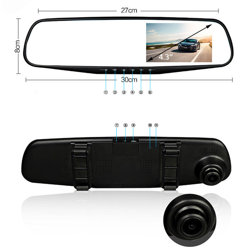 Car Driving Recorder HD Night Vision Rearview Mirror Wide-angle 4.3-inch Dual Lens