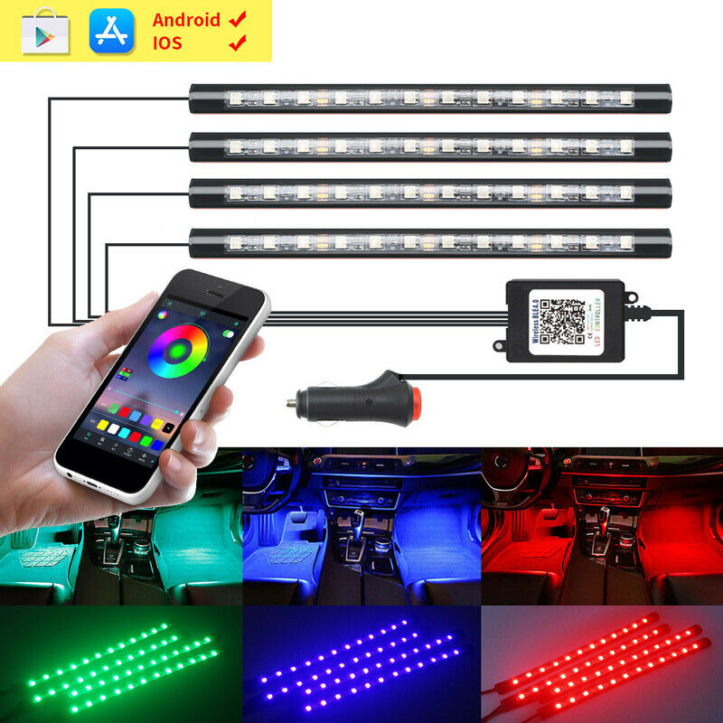 Auto LED RGB Interior Atmosphere Strip Light Decorative Foot Lamp With USB Wireless Remote Music Control Multiple Modes For Car