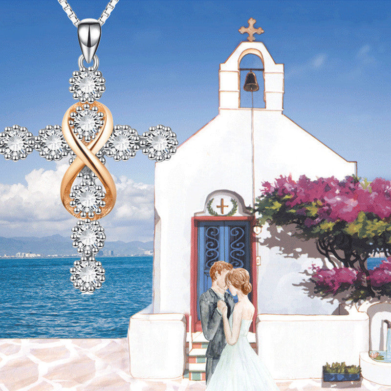 Women's Faith Cross 8 Diamond Pendant Necklace