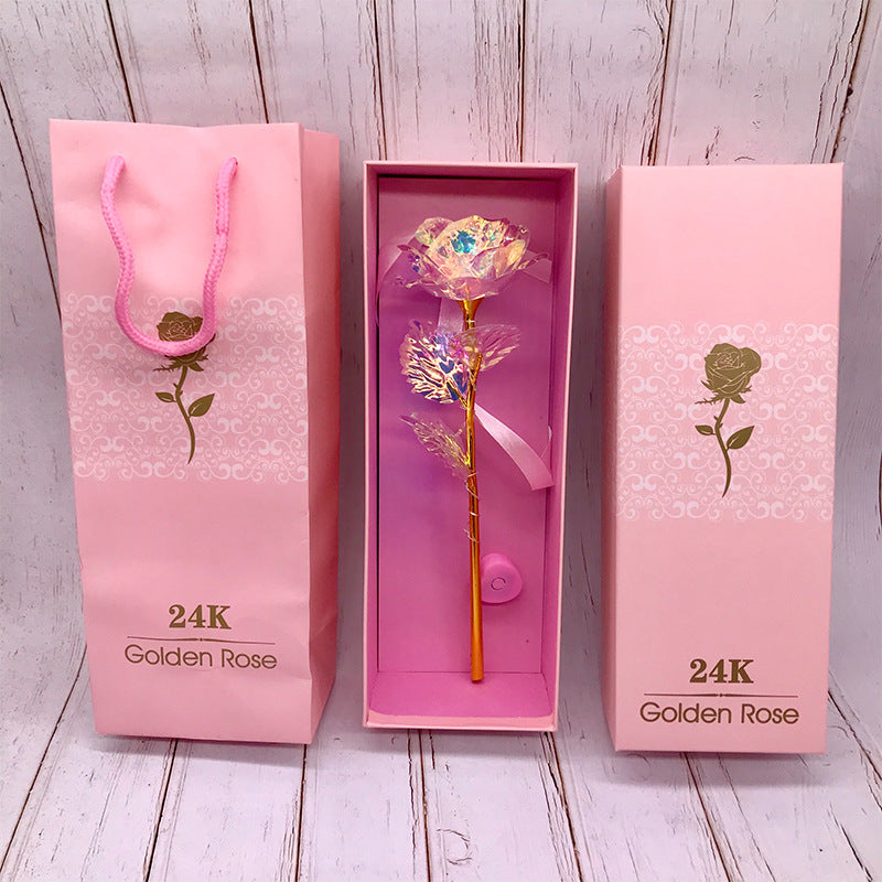 24K Luminous Color Gold Rose Flower Set
