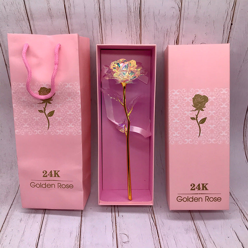 24K Luminous Color Gold Rose Flower Set