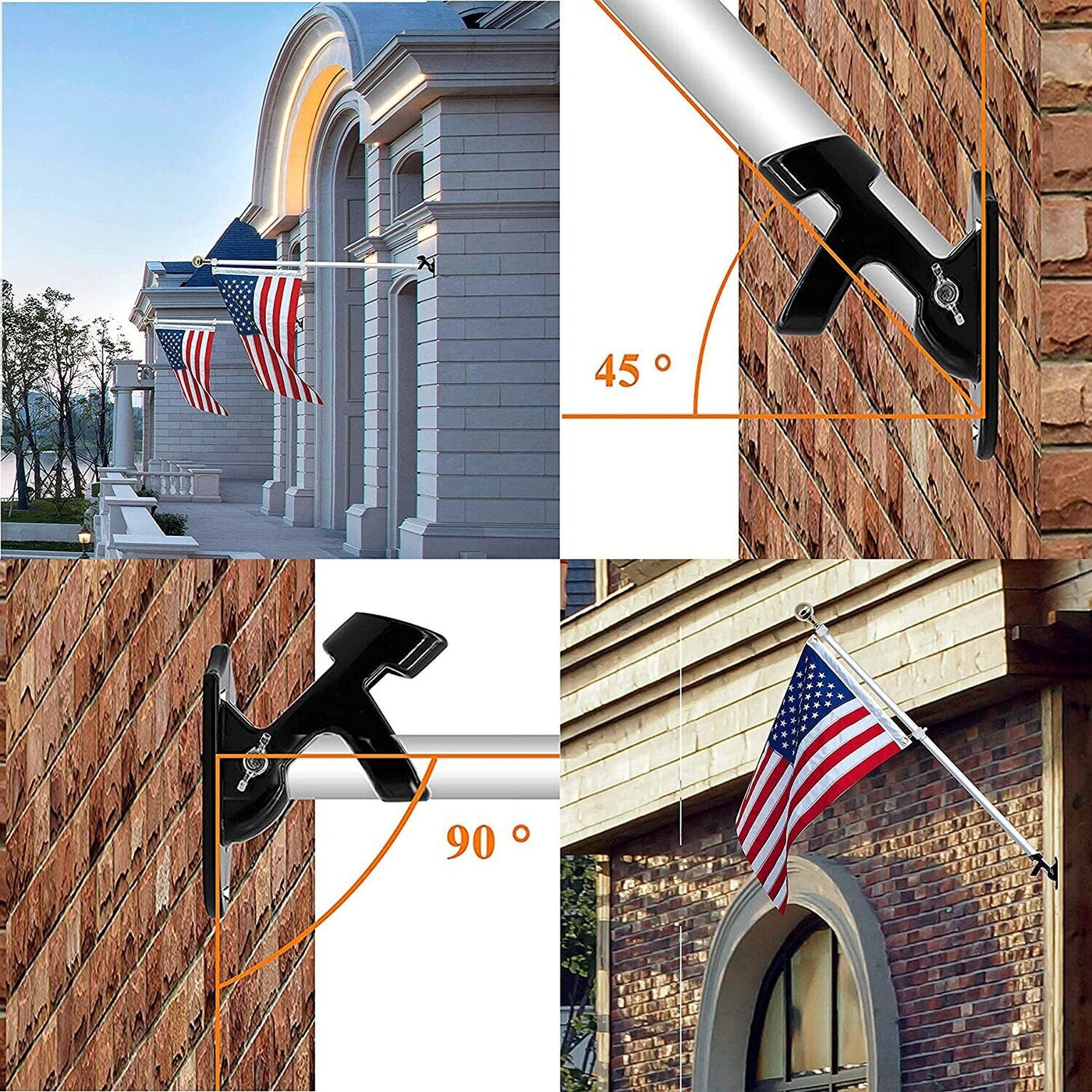Flag Pole Holder Mount 1\' Two-Position Metal Mounting Bracket For House