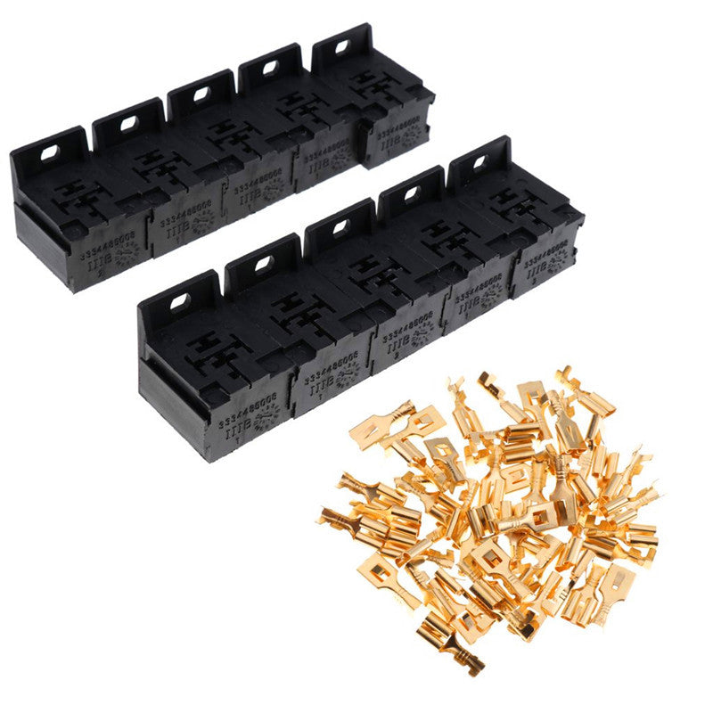 30A-80A Relay Base Bracket 5-pin Socket With 50 Terminals 6.3mm Kit 10 Kit