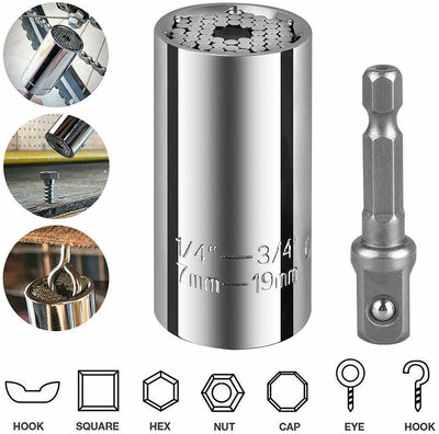 Universal Socket Wrench Alligator Magical Grip Multi Shapes Tool Drill Adapter